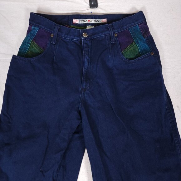 Zena Blue Jeans Colorblock Womens 13 Blue Purple Green Retro 80s 90s FLAW - Picture 10 of 14